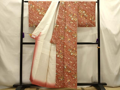 平和屋着物■上質な小紋　流水花文　暈し染め　金彩　鬼しぼ縮緬　やまと誂製　正絹　逸品　AABJ7668sx