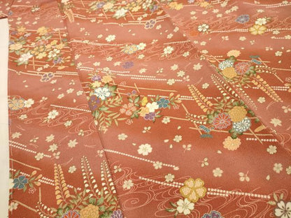 平和屋着物■上質な小紋　流水花文　暈し染め　金彩　鬼しぼ縮緬　やまと誂製　正絹　逸品　AABJ7668sx