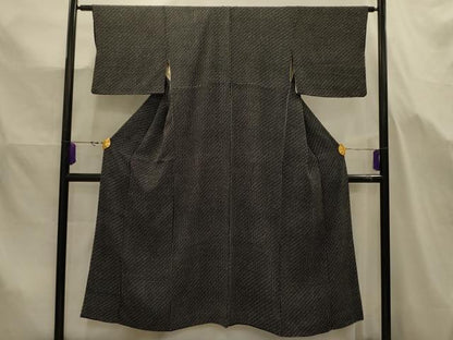 平和屋着物■上質な小紋　変わり格子　黒地　正絹　逸品　AABJ7673sx