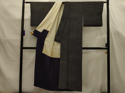 平和屋着物■上質な小紋　変わり格子　黒地　正絹　逸品　AABJ7673sx