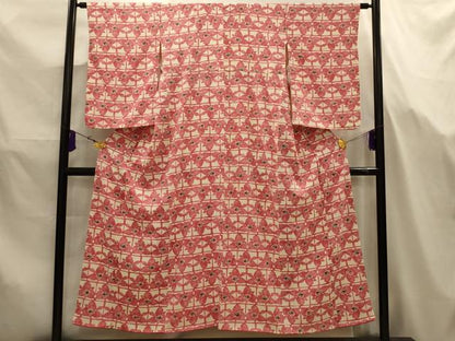 平和屋着物■上質な小紋　型染め　色紙花文　正絹　逸品　AABJ7675sx