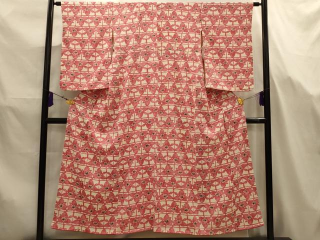 平和屋着物■上質な小紋　型染め　色紙花文　正絹　逸品　AABJ7675sx