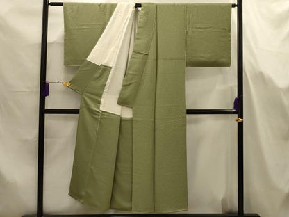平和屋着物■上質な色無地　舞葉地紋　柳茶色　正絹　逸品　AABJ7681sx