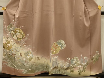 平和屋着物■豪華色留袖　駒刺繍　流水花籬文　暈し染め　金彩　正絹　逸品　AABJ7684sx