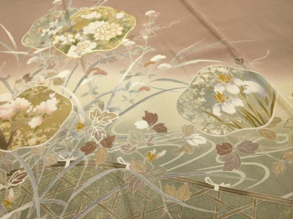 平和屋着物■豪華色留袖　駒刺繍　流水花籬文　暈し染め　金彩　正絹　逸品　AABJ7684sx