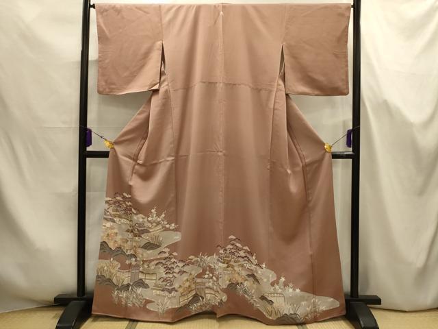 平和屋着物■豪華色留袖　松竹梅風景文　金銀彩　正絹　逸品　AABJ7685sx
