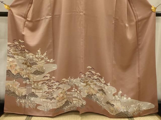平和屋着物■豪華色留袖　松竹梅風景文　金銀彩　正絹　逸品　AABJ7685sx