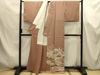 平和屋着物■豪華色留袖　松竹梅風景文　金銀彩　正絹　逸品　AABJ7685sx
