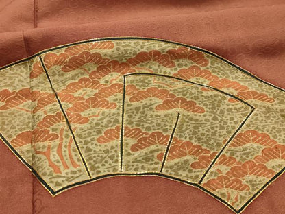 平和屋着物■豪華色留袖　駒刺繍　地紙花文　金彩　正絹　逸品　AABJ7689sx