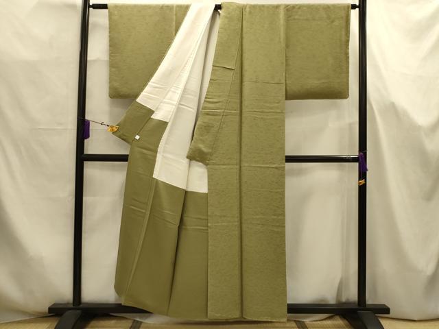 平和屋着物■上質な色無地　松竹梅草花地紋　黄海松茶色　鈴乃屋扱い　正絹　逸品　AABJ7691sx