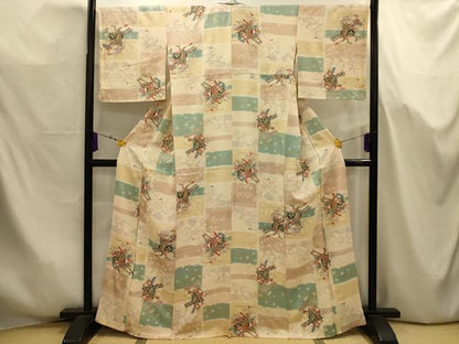 平和屋着物■上質な小紋　御所車花文　金彩　正絹　逸品　AABJ7697sx