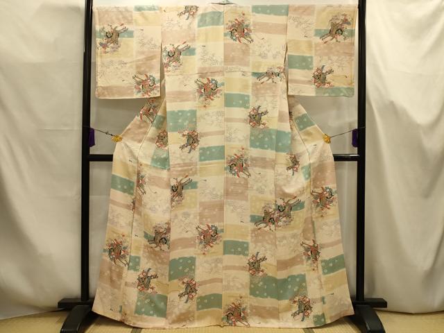 平和屋着物■上質な小紋　御所車花文　金彩　正絹　逸品　AABJ7697sx