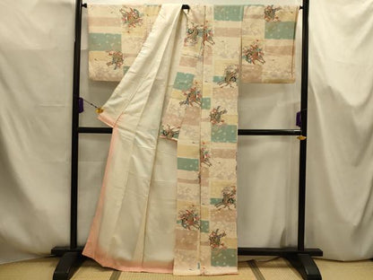 平和屋着物■上質な小紋　御所車花文　金彩　正絹　逸品　AABJ7697sx