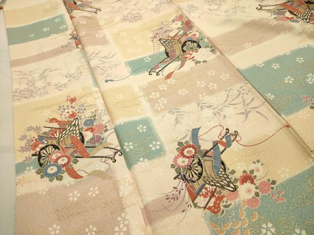 平和屋着物■上質な小紋　御所車花文　金彩　正絹　逸品　AABJ7697sx