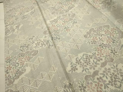 平和屋着物■上質な紬　草花文　正絹　逸品　AABJ7699sx
