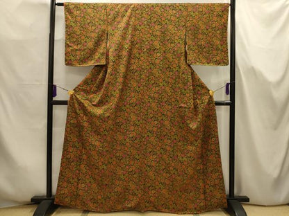 平和屋着物■上質な小紋　更紗花文　正絹　逸品　AABJ7702sx