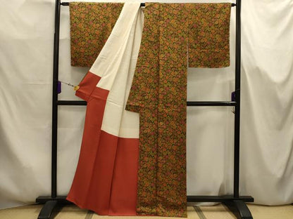 平和屋着物■上質な小紋　更紗花文　正絹　逸品　AABJ7702sx