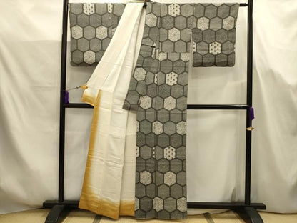 平和屋着物■上質な小紋　亀甲花文　正絹　逸品　AABJ7705sx