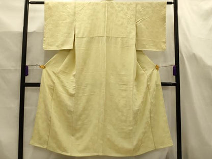 平和屋着物■上質な色無地　菊地紋　淡黄色　正絹　逸品　AABJ7706sx