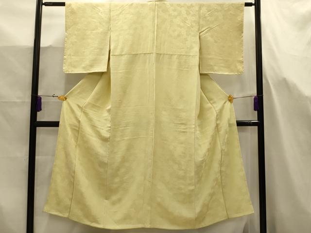 平和屋着物■上質な色無地　菊地紋　淡黄色　正絹　逸品　AABJ7706sx