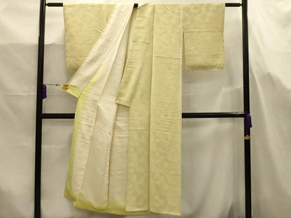 平和屋着物■上質な色無地　菊地紋　淡黄色　正絹　逸品　AABJ7706sx