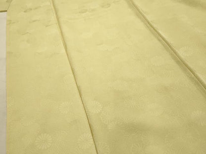 平和屋着物■上質な色無地　菊地紋　淡黄色　正絹　逸品　AABJ7706sx