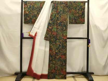 平和屋着物■上質な小紋　更紗花文　鬼しぼ縮緬　正絹　逸品　AABJ7707sx