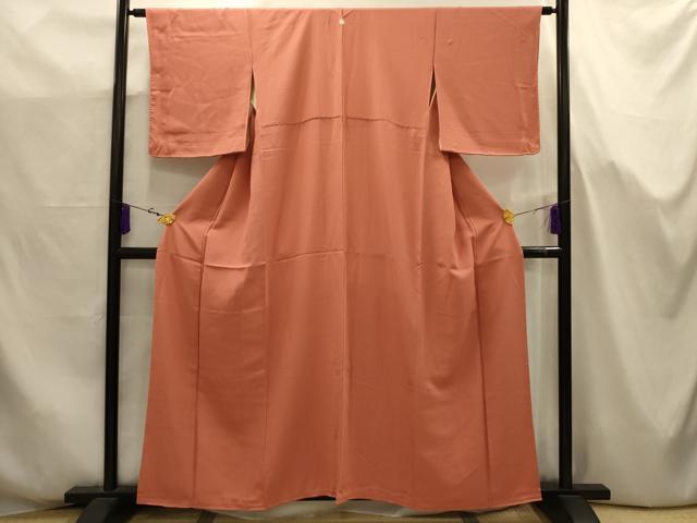 平和屋着物■上質な色無地　紋意匠　纁色　正絹　逸品　AABJ7715sx
