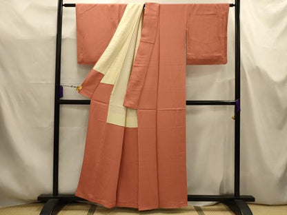 平和屋着物■上質な色無地　紋意匠　纁色　正絹　逸品　AABJ7715sx