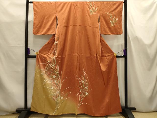 平和屋着物■中国三大刺繍　汕頭刺繍　スワトウ刺繍　訪問着　草花文　暈し染め　金糸　金彩　正絹　逸品　AABJ7719sx