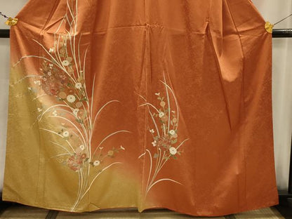 平和屋着物■中国三大刺繍　汕頭刺繍　スワトウ刺繍　訪問着　草花文　暈し染め　金糸　金彩　正絹　逸品　AABJ7719sx