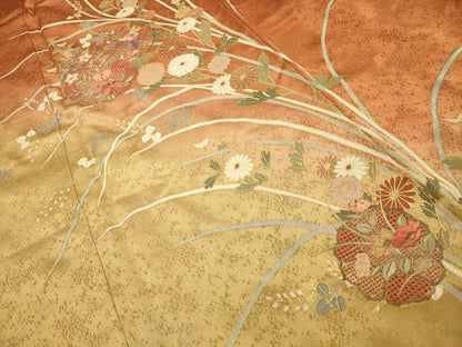 平和屋着物■中国三大刺繍　汕頭刺繍　スワトウ刺繍　訪問着　草花文　暈し染め　金糸　金彩　正絹　逸品　AABJ7719sx