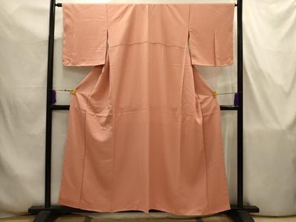 平和屋着物■上質な色無地　花菱地紋　深支子色　反端付き　丹後ちりめん　正絹　逸品　AABJ7722sx