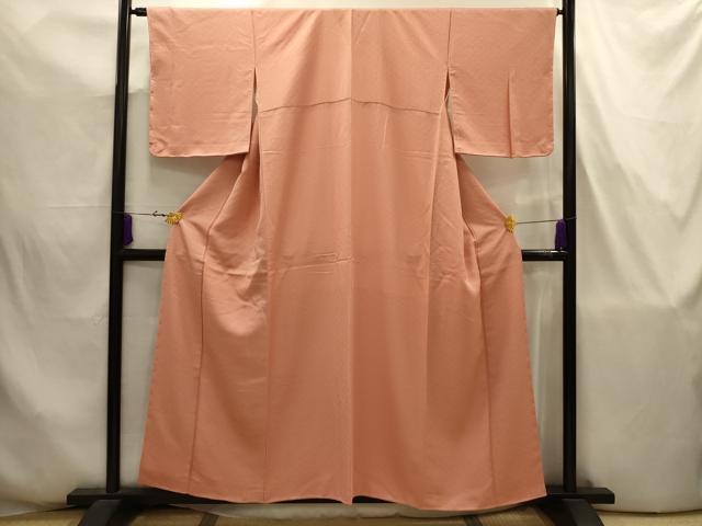 平和屋着物■上質な色無地　花菱地紋　深支子色　反端付き　丹後ちりめん　正絹　逸品　AABJ7722sx