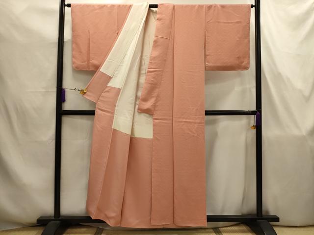 平和屋着物■上質な色無地　花菱地紋　深支子色　反端付き　丹後ちりめん　正絹　逸品　AABJ7722sx