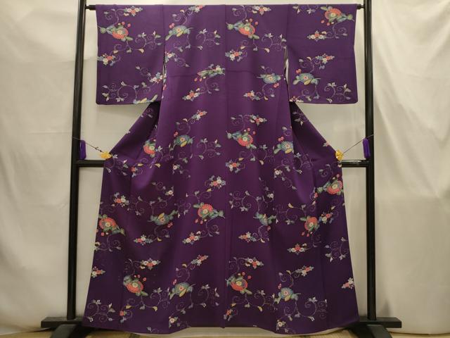 平和屋着物■上質な小紋　型染め　花唐草文　正絹　逸品　AABJ7725sx