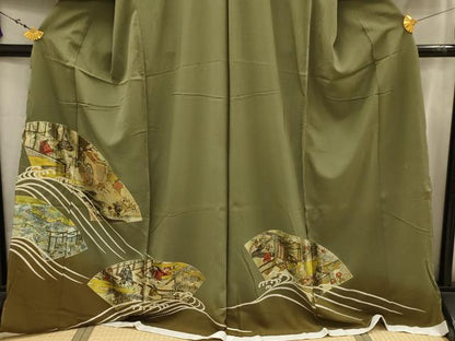 平和屋着物■豪華色留袖　作家物　駒刺繍　地紙人物風景文　金彩　反端付き　仮絵羽　正絹　逸品　未使用　AABJ7726sx