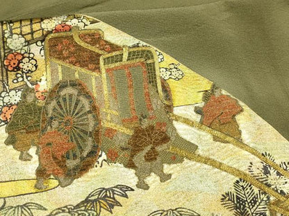 平和屋着物■豪華色留袖　作家物　駒刺繍　地紙人物風景文　金彩　反端付き　仮絵羽　正絹　逸品　未使用　AABJ7726sx