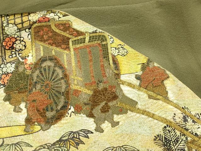 平和屋着物■豪華色留袖　作家物　駒刺繍　地紙人物風景文　金彩　反端付き　仮絵羽　正絹　逸品　未使用　AABJ7726sx