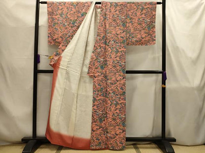 平和屋着物■上質な小紋　型染め　流水花文　正絹　逸品　AABJ7731sx