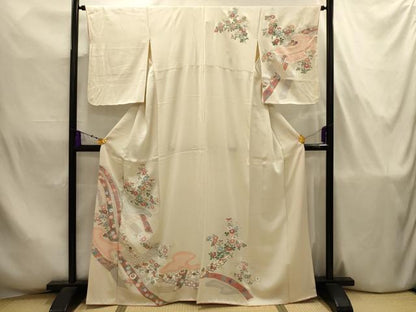 平和屋着物■訪問着　絞り　刺繍　鬘帯花文　銀彩　正絹　逸品　AABJ7740sx