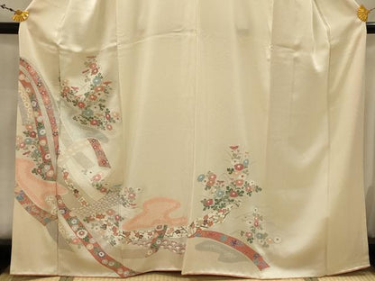 平和屋着物■訪問着　絞り　刺繍　鬘帯花文　銀彩　正絹　逸品　AABJ7740sx
