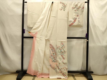 平和屋着物■訪問着　絞り　刺繍　鬘帯花文　銀彩　正絹　逸品　AABJ7740sx