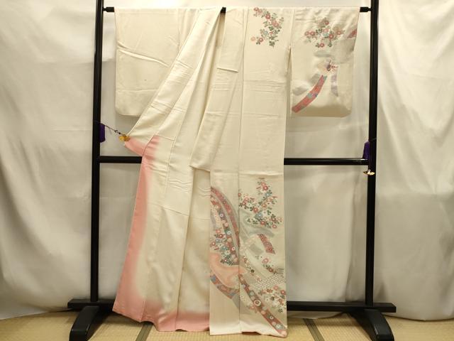平和屋着物■訪問着　絞り　刺繍　鬘帯花文　銀彩　正絹　逸品　AABJ7740sx