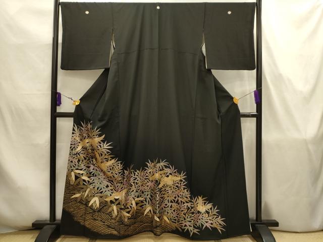 平和屋着物■豪華黒留袖　飛鶴文　金銀彩　正絹　逸品　AABJ7744sx