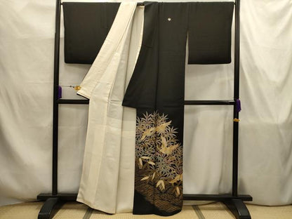 平和屋着物■豪華黒留袖　飛鶴文　金銀彩　正絹　逸品　AABJ7744sx