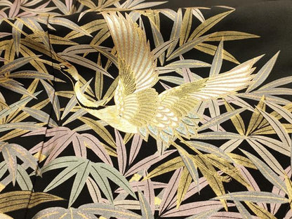 平和屋着物■豪華黒留袖　飛鶴文　金銀彩　正絹　逸品　AABJ7744sx
