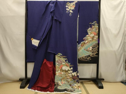 平和屋着物■豪華振袖　流水鴛鴦花文　金彩　仮絵羽　正絹　逸品　未使用　AABJ7755sx