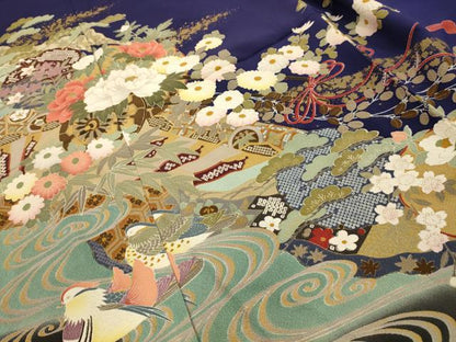 平和屋着物■豪華振袖　流水鴛鴦花文　金彩　仮絵羽　正絹　逸品　未使用　AABJ7755sx