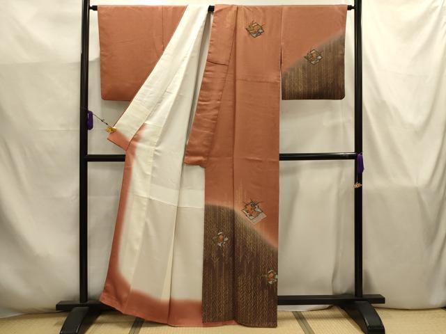 平和屋着物■訪問着　松皮菱花文　暈し染め　金銀彩　正絹　逸品　AABJ7767sx